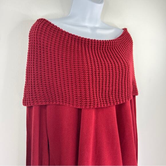 Michael Kors Red‎ Chunky Knit Off The Shoulder Sweater Size 0X High Low Top - Picture 8 of 10